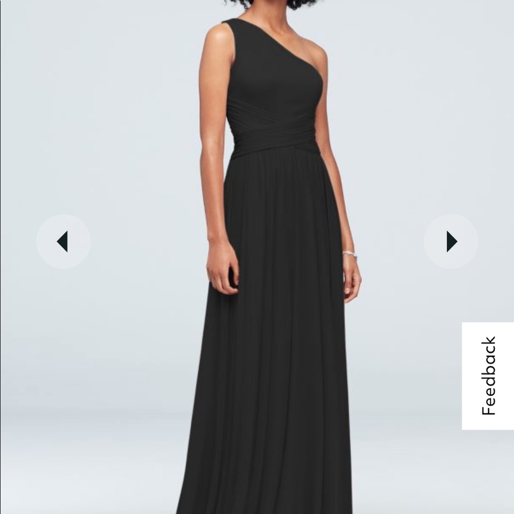 David’s Bridal one-shoulder mesh bridesmaid dress